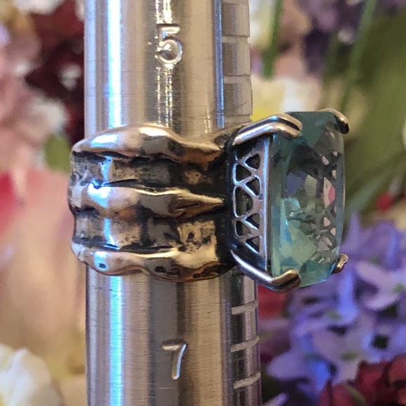 ๐HP๐Silpada .925 Sterling Silver Aqua Glass Ring - Picture 6 of 8